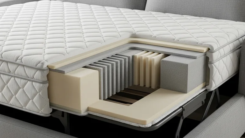 Gros plan sur un matelas épais de canapé convertible
